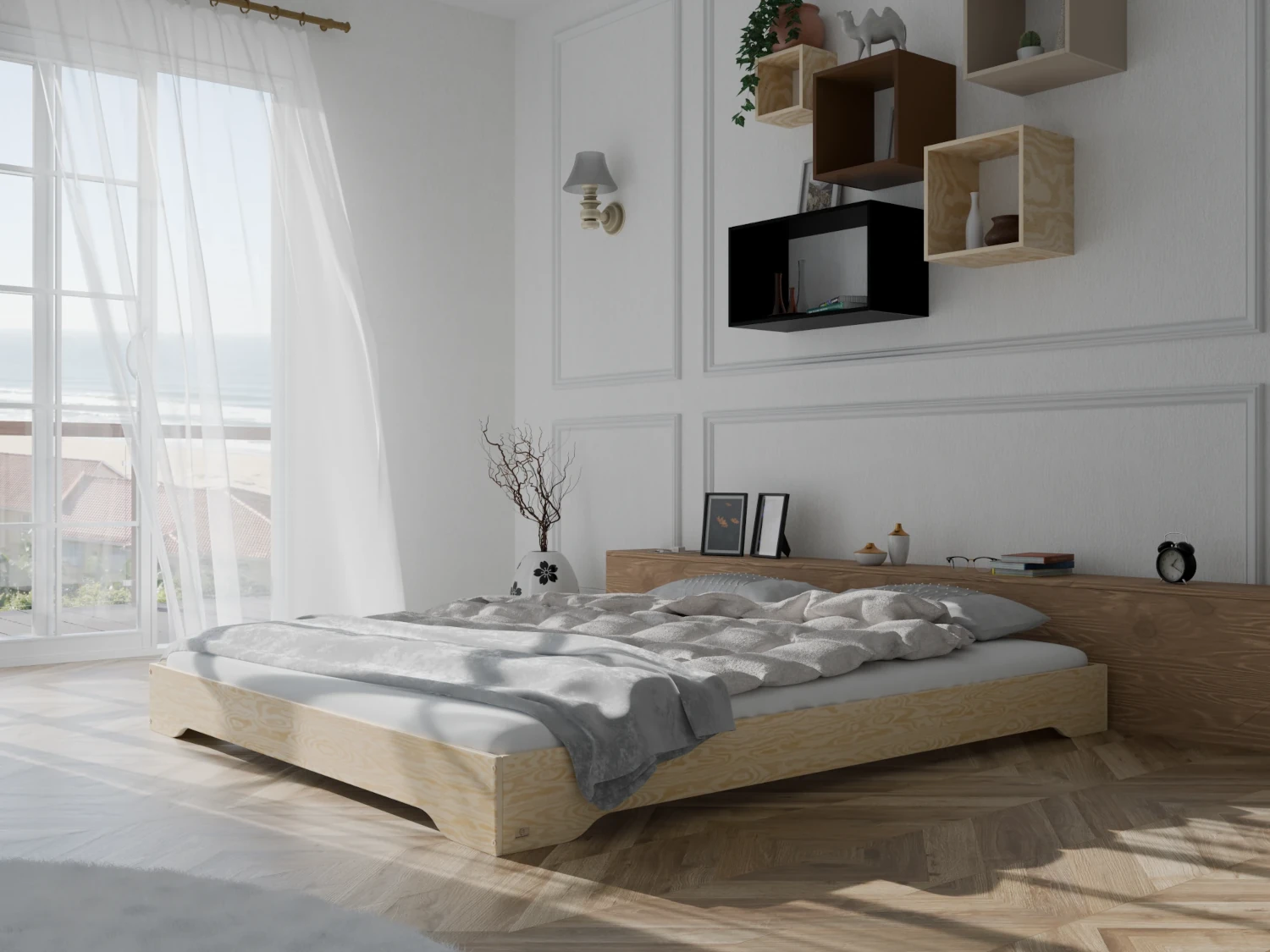 Łóżko pojedyncze dla dzieci podłogowe ze stelażem TILA 7 Montessori Drewniane